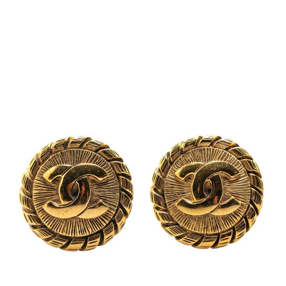 CHANEL Vintage Gold Logo Earrings - Picture 1 of 4